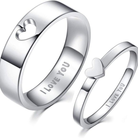 Matching Heart Rings for Couples I Love You Engagement Wedding Ring, Size M10/W7 - Picture 2 of 5